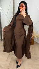 Satijnen Abaya Jurk met Kantdetail en Cape Overslag