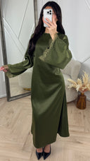 Satijnen Abaya Maxi Jurk met Kantdetails