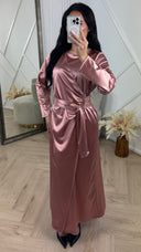 Satijnen Abaya Maxi Jurk met Overslag en Gesp
