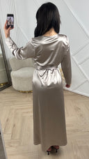 Satijnen Abaya Maxi Jurk met Overslag en Gesp