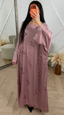 Satijnen Abaya Maxi Jurk met Pailletten Bloemen