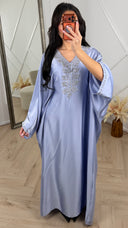 Satijnen Abaya Maxi Jurk met V-Hals en Strass Details