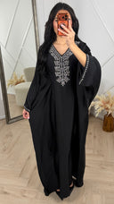 Satijnen Abaya Maxi Jurk met V-Hals en Strass Details