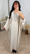 Satijnen Abaya Maxi Jurk met V-Hals en Strass Details