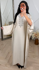 Satijnen Abaya Maxi Jurk met V-Hals en Strass Details