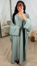 Satijnen Abaya Maxi Jurk met V-Hals en Strass Details