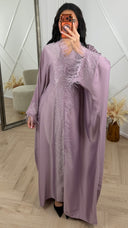 Satijnen Abaya Maxi Jurk met Veren en Strass Details