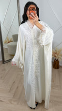 Satijnen Abaya Maxi Jurk met Veren en Strass Details