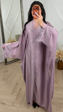 Satijnen Abaya Maxi Jurk met Veren en Strass Details