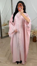 Satijnen Abaya Maxi Jurk met Veren en Strass Details