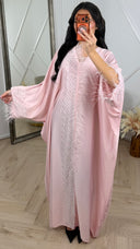 Satijnen Abaya Maxi Jurk met Veren en Strass Details