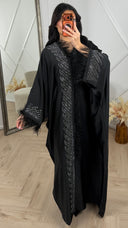 Satijnen Abaya Maxi Jurk met Veren en Strass Details