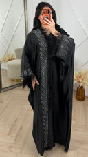 Satijnen Abaya Maxi Jurk met Veren en Strass Details