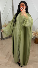 Satijnen Abaya Maxi Jurk met Veren en Strass Details