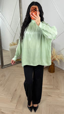 Satijnen Blouse met Hoge Hals en Strikdetail