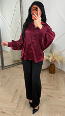 Satijnen Blouse met Pofmouwen en Knoopsluiting