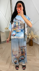 Satijnen Tweedelige Set met Venice Print