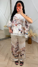 Satijnen Tweedelige Set met Venice Print