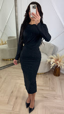 Sparkle Midi Jurk met Plooi-Knoopdetail