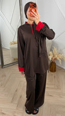 Sportieve Burkini Set met Contrast Rits en Omslagmanchetten