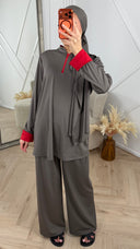 Sportieve Burkini Set met Contrast Rits en Omslagmanchetten