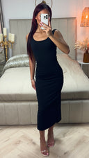 Strap Ribbed Dress Split Sleeve