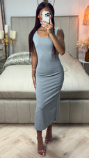 Strap Ribbed Dress Split Sleeve