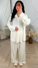 Super Oversized Crinkle Tweedelige Set met Wide Leg Broek 1281
