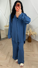 Super Oversized Crinkle Tweedelige Set met Wide Leg Broek 1281