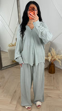 Super Oversized Crinkle Tweedelige Set met Wide Leg Broek 1281