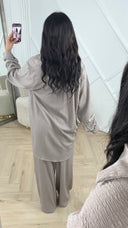 Super Oversized Crinkle Tweedelige Set met Wide Leg Broek 1281