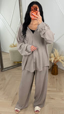 Super Oversized Crinkle Tweedelige Set met Wide Leg Broek 1281