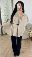 Teddy Tie Belt Oversized Poncho Golden Button