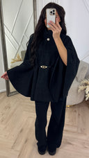 Teddy Tie Belt Oversized Poncho Golden Button