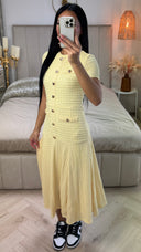 Textured Long Skirt Dress Golden Buttons