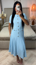 Textured Long Skirt Dress Golden Buttons