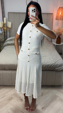 Textured Long Skirt Dress Golden Buttons