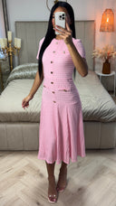 Textured Long Skirt Dress Golden Buttons