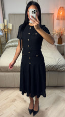 Textured Long Skirt Dress Golden Buttons