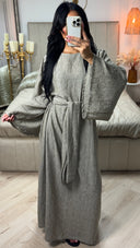 Tie Belt Linnenlook Maxi Dress Wide Sleeves