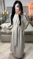 Tie Belt Linnenlook Maxi Dress Wide Sleeves