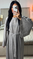 Tie Belt Linnenlook Maxi Dress Wide Sleeves