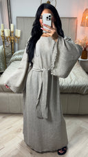 Tie Belt Linnenlook Maxi Dress Wide Sleeves