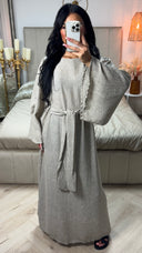 Tie Belt Linnenlook Maxi Dress Wide Sleeves