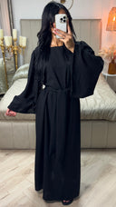 Tie Belt Linnenlook Maxi Dress Wide Sleeves