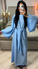Tie Belt Linnenlook Maxi Dress Wide Sleeves