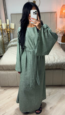 Tie Belt Linnenlook Maxi Dress Wide Sleeves