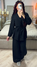 Tie Belt V Neck Linnenlook Set