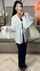 Top van Crinkle Polyester met Strikdetails en Wijde Mouwen