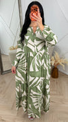 Tropical Print Maxi Jurk met Volantrok 5601